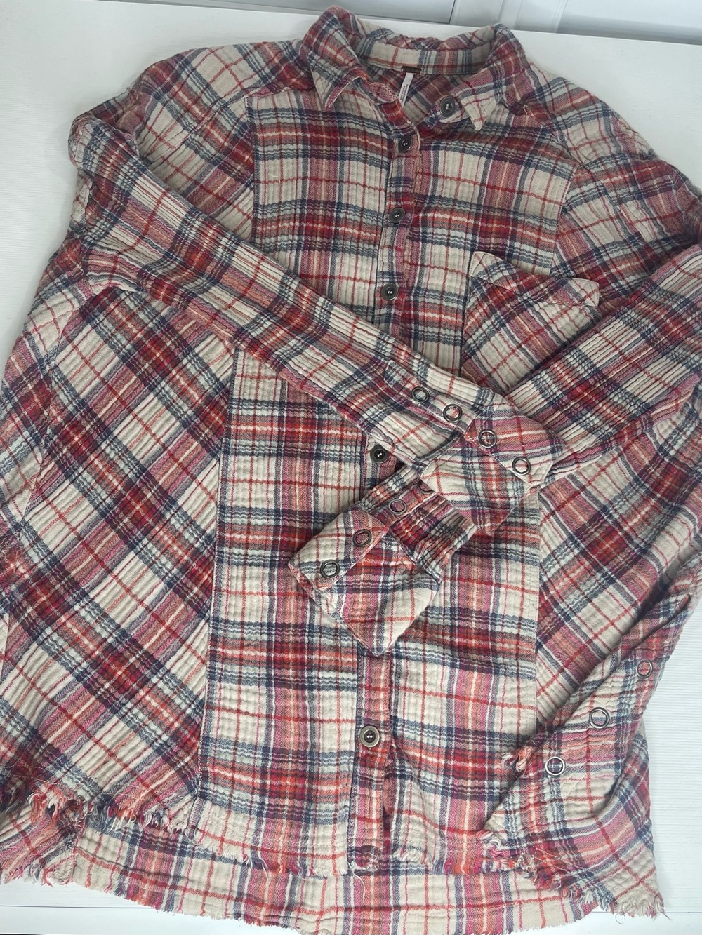 Free People Juniper Ridge Raw Hem Plaid Button Down Shirt